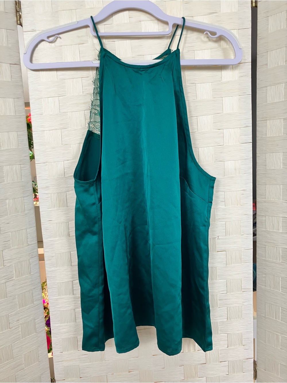 LOFT Teal Satin Camisole with Lace Back